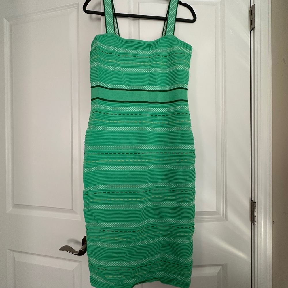 New York & Company Green Striped Midi Sheath Dress